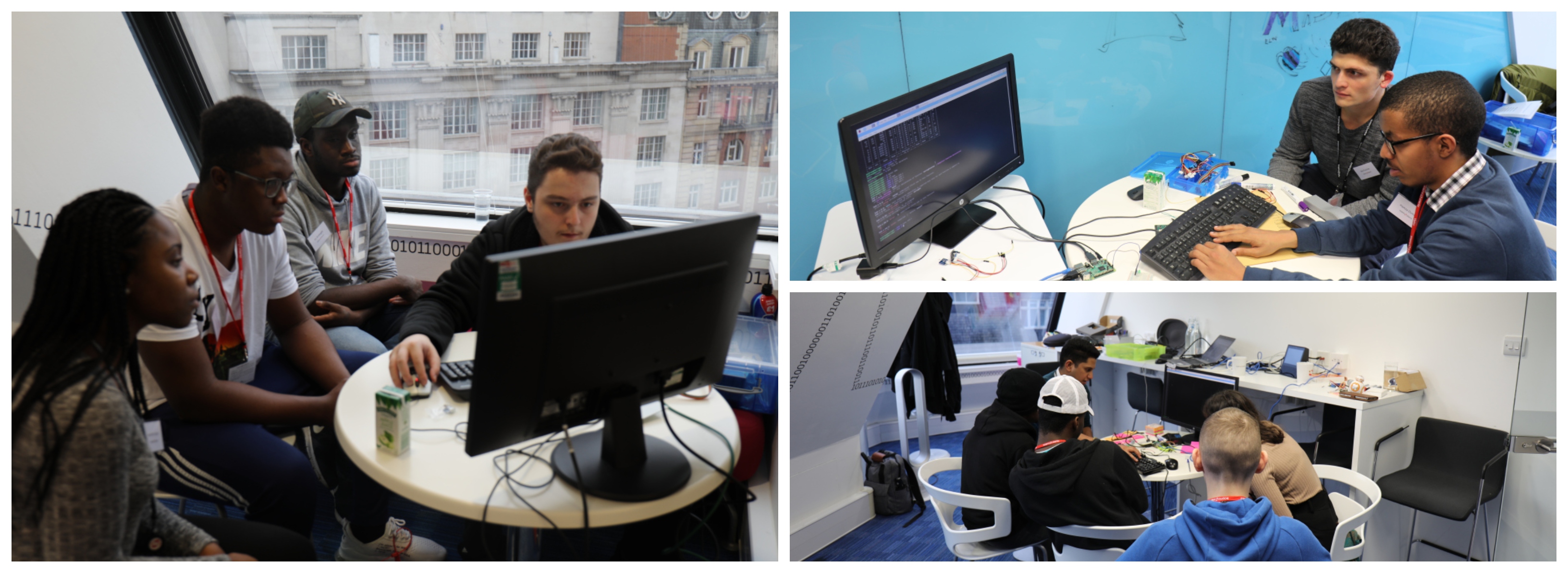 Collage of Sopra Steria employees teaching young people digital skills