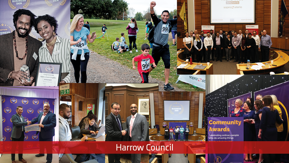Photo collage of Sopra Steria and Harrow Council employees