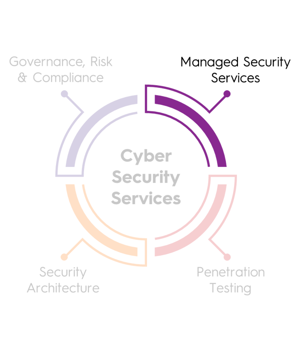 Four Pillars of Cyber Security; Governance and Assurance, Managed Security Services (highlighted), Security Architercture, Penetration Testing